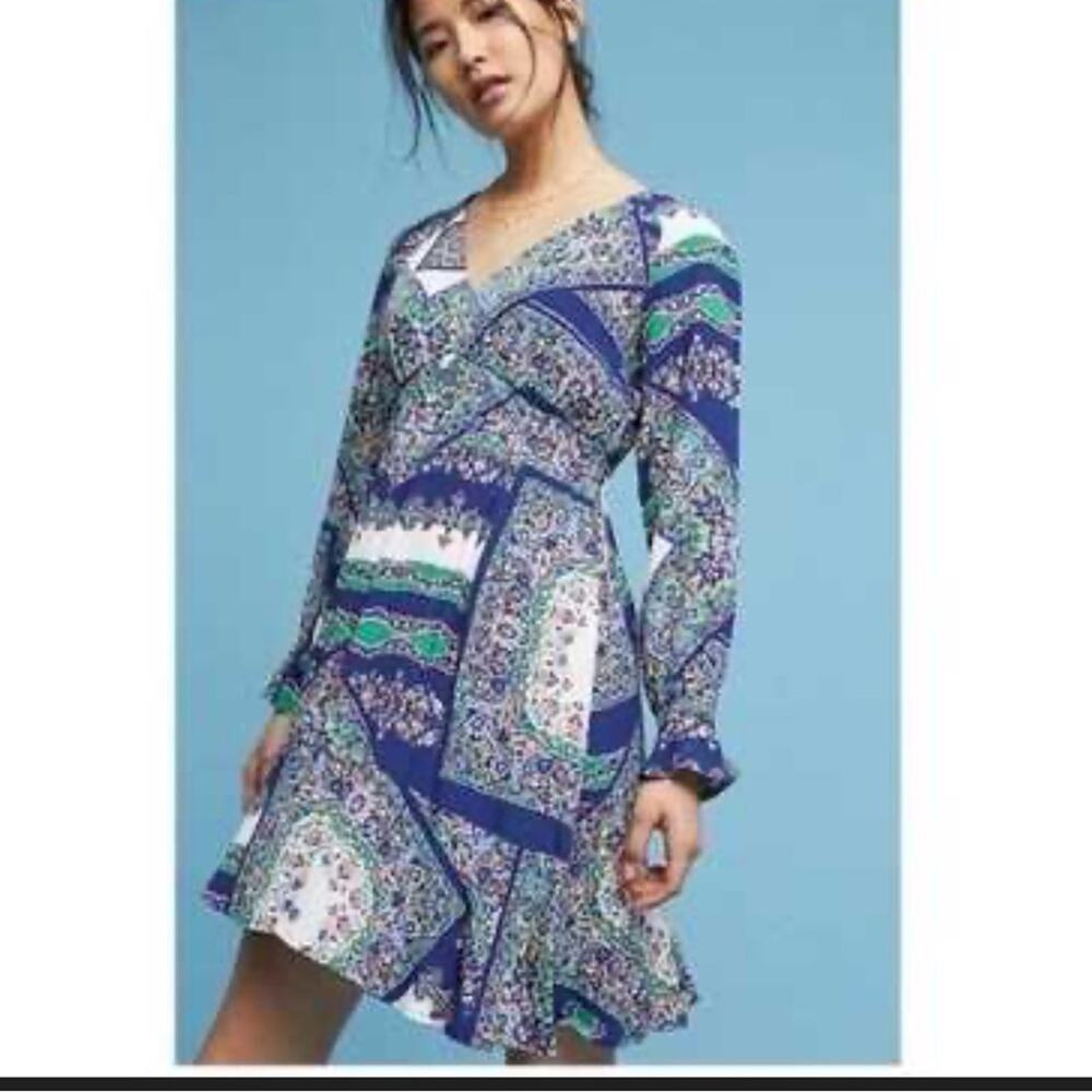 Anthropologie Maeve Monaco Dress Med Petite Purple Green Boho